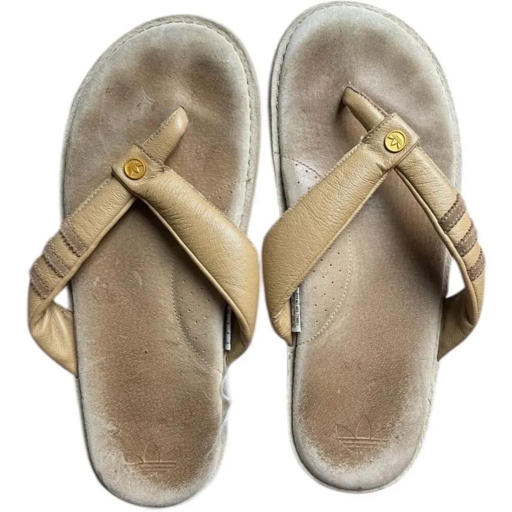 Mens Adidas 3 Stripe Vintage Leather 2004 Sandals Flip Flops - Sz 9 via
